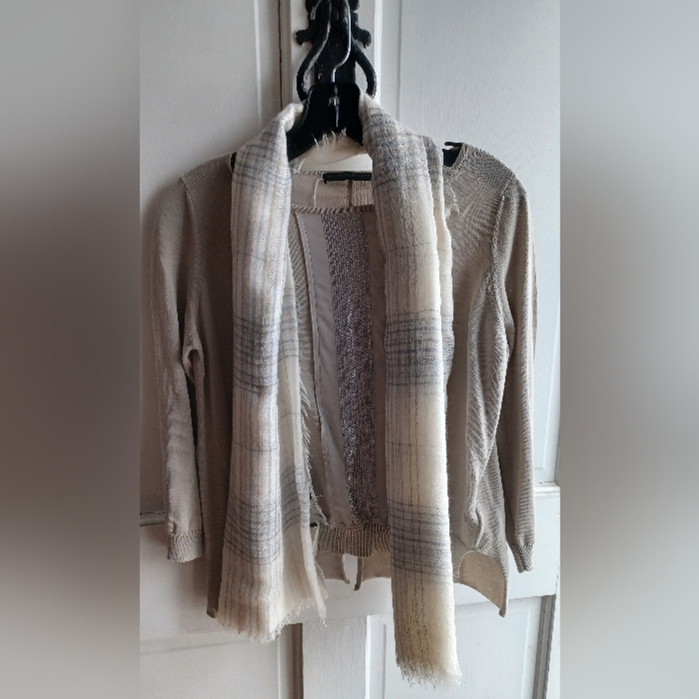 Fabiana Filippi Silk Knit Sweater and Coordinating Silk/Cotton Fringed Scarf